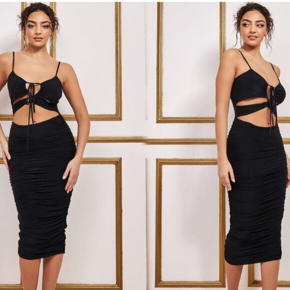 Anthropologie Black Cut Out Ruched Black Dress XS - Picture 4 of 5